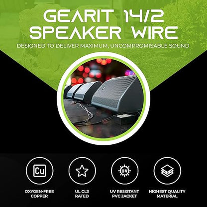 GearIT 14/2 Speaker Wire (500 Feet) 14AWG Gauge - Outdoor Direct Burial in Ground/in Wall / CL3 CL2 Rated / 2 Conductors - OFC Oxygen-Free Copper, Black 500ft