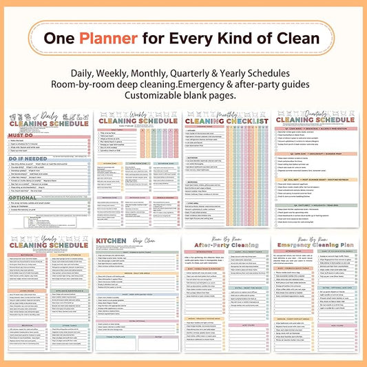 ADHD Cleaning Planner – Reusable Dry-Erase Sleeve Fridge Kit, Removable Coil Pages, Emergency & After-Party Plans, Cleaning Schedule and Checklist, ADHD Planner for Adults Women