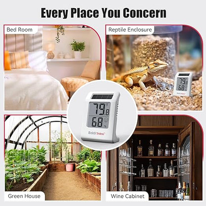 BaldrTherm 2.2'' Digital Thermometer and Hygrometer Meter, Solar-Powered Indoor Temperature Sensor Humidity Monitor, Humidity Gauge for Baby Rooms, Bedrooms, Home, Office, and Wine Cellars, 1Pack