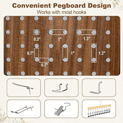Giantex 4 Panel Pegboard Display & Room Divider, 5.6FT Folding Pegboard Stand for Crafting Show Jewelry Retail, Freestanding Privacy Screen, Wooden Partition Wall Divider for Room Separation, Brown