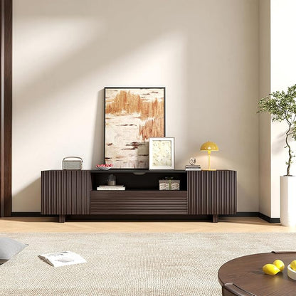 Epecoya TV Stand with Storage Cabinets for Living Room, Modern Wood Fluted TVs Media Console for 55/60/65 Inch TVs, Mid Century Television Stands with Drawer and Open Shelve for Bedroom, Dark Walnut