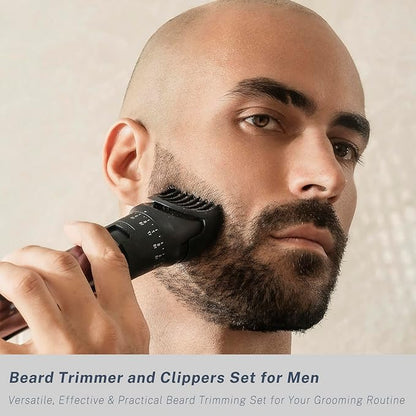 Beard Trimmer for Men, Precision Dial Adjustable 20 Settings, All-in-One Professional Hair Clippers and Foil Shavers Set with Nose Body Hair Trimmers, IPX7 Waterproof Wet and Dry, USB-C Charge Dock