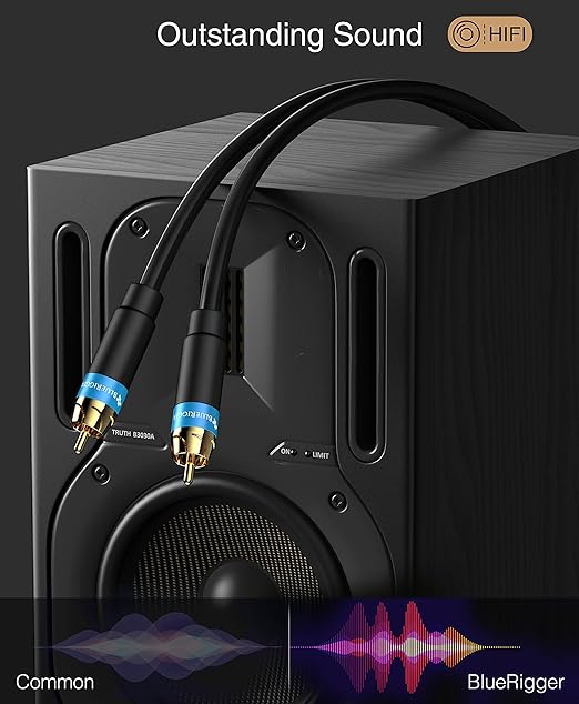 BlueRigger RCA Audio Subwoofer Cable (15FT, Dual Shielded, Gold Plated RCA Connectors) – for Subwoofer, Amplifier, Home Theater