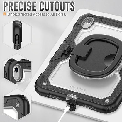 SCSVPN Case for iPad A16 11th Generation 11 Inch 2025/ iPad 10th Generation Case 10.9 Inch 2022, Shockproof Rugged Kids Transparent Cover w/Pencil Holder, Rotating Stand/Handle, Shoulder Strap, Clear