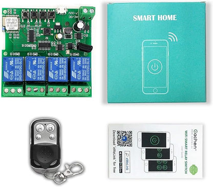 Newgoal 4 Channels WiFi Wireless Smart Switch Inching Self-Locking Relay Module,for DIY Access Control, Garage Door Opener with 433RF Remote Control （Ewelink App）