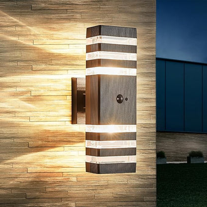 Delicavy Motion Sensor Outdoor Wall Light Fixture Up Down Porch Lights Modern Dusk to Dawn Exterior Sconce Wall Mount Outside Coach Lantern for House Front Door Garage (Include 2 Free Dimmable Bulbs)