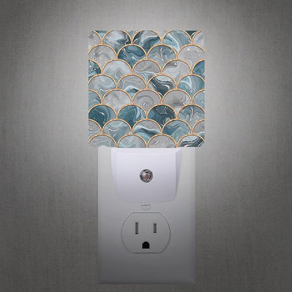 Smoaffly Mermaid Fish Scales Marble Night Light Plug-in LED Nightlights Auto Sensor Night Lamp Dusk-to-Dawn Lamp Home Decor for Nursery Children Girls Boys