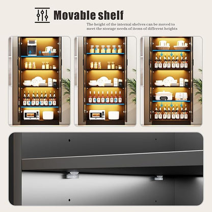 Dystler Display Cabinet with Adjustable Shelves, 65" Tall Bookcase with LED Lights/Human Sensor, 5 Tier Display Case for Collectibles Bedroom Living Room Office, Black - Transparent Acrylic Doors