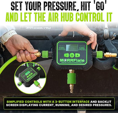 MORRFlate Air Hub + Air Hub Hoses Quad 155" Wheelbase 4 Tire Inflation Deflation System with Air Hub Automatic Digital PSI Controller High-Flow Solenoids Fast Efficient Multi Tire Inflation Deflation