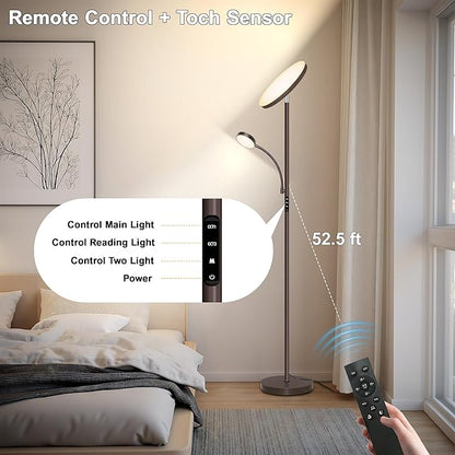 Aulaiyi Floor Lamps for Living Room,42W Super Bright LED Floor Lamp,2-in-1 Dimmable Standing Lamp with Reading Light,69'' Tall Lamp with Remote & Touch Control, Modern Floor Lamp for Bedroom,Office