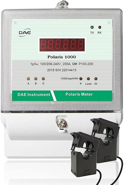DAE P103-200 KIT, UL, kWh Smart Submeter Polaris 1000, 1 Phase 3 Wire (2 hot Wire, 1 Neutral), 200A, 120/240v, 2 Split Core CTs