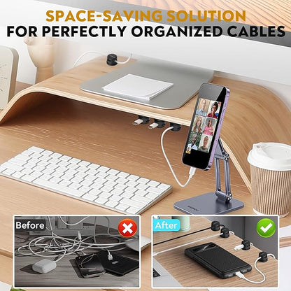 VieHome 8 Pack Magnetic Cable Management Clips - Ideal Cord Holder for Nightstand, Desk, Charger Holder - Phone Cord Holder w/360 Rotation