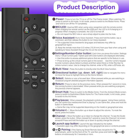 Voice Replacement Remote Control for All Samsung TV Curved Frame UHD QLED LED 4K 8K Smart TVs, with Voice Function