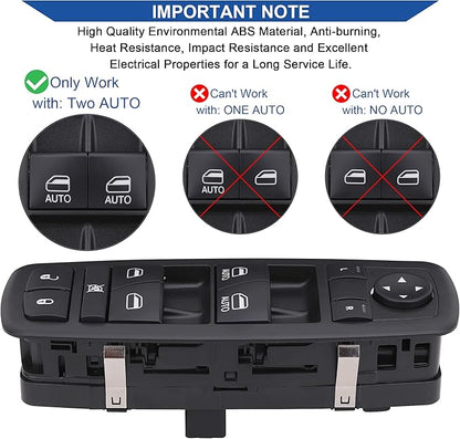 Obaee Window Switch Power Control Button Front Left Driver Side Compatible with 2010-2011 Dodge Grand Caravan/Chrysler Town & Country, Replacement OEM 04602535AI, Double Autos 3+0 Pinss
