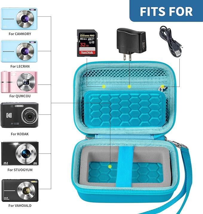 Carrying & Protective Case for Digital Camera, AbergBest 21 Mega Pixels 2.7" LCD Rechargeable HD/Kodak Pixpro/Canon PowerShot ELPH 180/190 / Sony DSCW800 / DSCW831 Cameras for Travel - Sky Blue