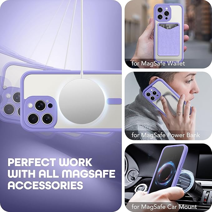 Magnetic for iPhone 15 Pro Max Case, Compatible with MagSafe, Built-in Privacy Screen Protector and Camera Protection, Anti Spy Full Body Dustproof Shockproof Hard Phone Case 6.7",Light Purple