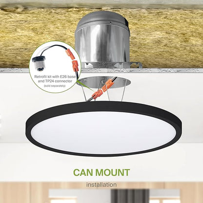 ASD LED 12" Round Flush Mount Ceiling Light Fixture, Low Profile Surface Lighting | 5CCT, Dimmable, Ultra-Thin, ETL Listed | 24W 1900LM 2700-6000K 120V | Kitchen, Hallway Lamp | Black, 12 Pack