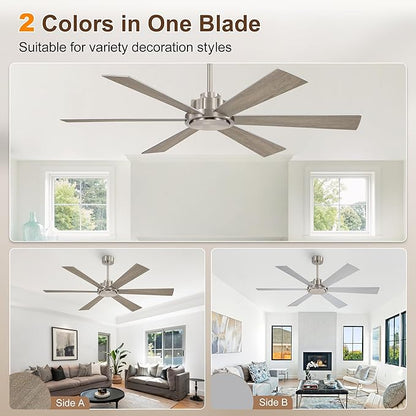 WINGBO 60 Inch Ceiling Fan without Light - 6 Plywood Blades, 6-Speed Reversible DC Motor, Noiseless Remote Control Ceiling Fan No Light for Bedroom Living Room Kitchen, Nickel and Silver/Gray