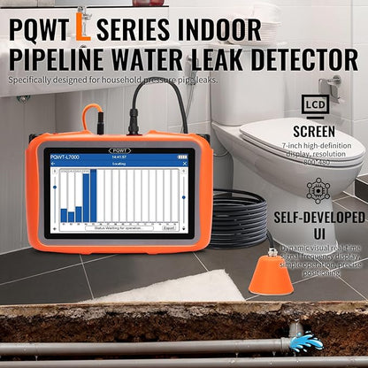 PQWT L40 Underground Water Leak Detectors for Home Wall Water Pipe Detector Machine Vertical Sensor Acoustic Pipeline Leakage Detection Kit Noise Reduction Headphone Smart Touchscreen Carry Case