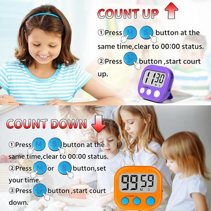 Classroom Timers for Teachers Kids Large Magnetic Digital Timer Teacher Supplies 2 Pack-Orange Purple