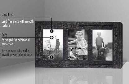 Americanflat Hinged 4x6 Triple Picture Frame with 3 Photo Openings and Polished Glass - Distressed Wood Collage Picture Frames for Tabletop and Wall Display - Hampton Collection - Charcoal Black