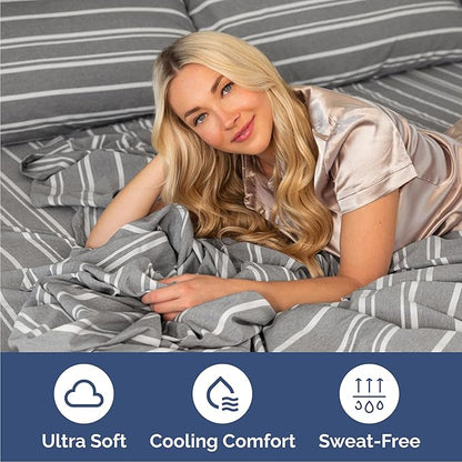 Cal King Size 4 Piece Sheet Set - Comfy Breathable & Cooling Bed Sheets Set - Hotel Luxury Bedding for Women, Men, Kids, Teens, Boys & Girls - Deep Pockets & Wrinkle Free - Oeko-Tex - Grey Stripes 3
