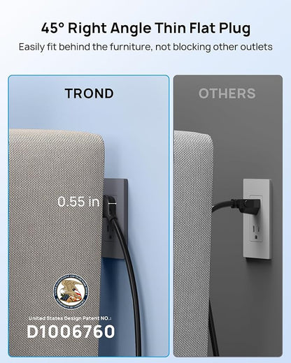 TROND Surge Protector Power Strip 15 ft, Flat Plug Extension Cord with 32W USB C & QC 3.0 Charger, 4000 Joules, ETL Listed, 13 Wide Spaced Outlets, Heavy Duty, Wall Mount for Home Office, Black