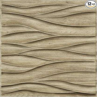 STICKGOO 3D Wall Panels for Interior Wall Decor, Wood 3D Textured Wall Decor Panels, Natural Oak Wave Design Accent Wall Panels for Living Room, Office
