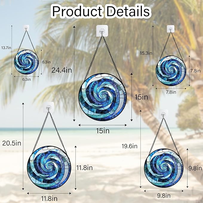 CRISGIF Stained Glass Window Hanging - Blue Abstract Swirl Suncatcher for Doors Garden Patio Unique Sun Catchers Decor Christmas Mother's Day Birthday Gifts for Women Men Mom Nana Friend 9.8 in