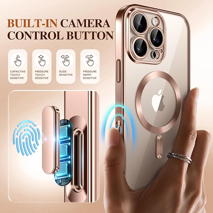 BERFY Magnetic for iPhone 16 Pro Case, Compatible with Magsafe, Built-in 9H Tempered Glass Screen Protector & Upgraded Camera Protection, Full-Body Plating Phone Case for 16 Pro 6.3", Desert Gold