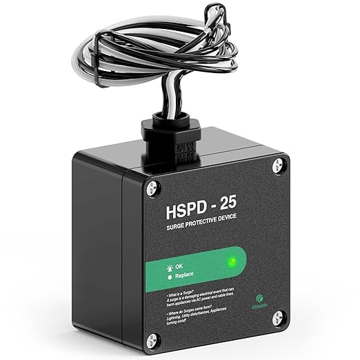 HSPD Square Whole Home Surge Protective Device, Type 1 SPD, Whole House Surge Protector, AC Surge Protection, 120/240VAC (HSPD-25)