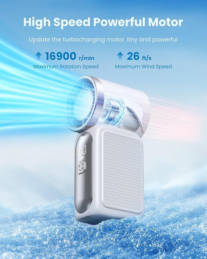 Gaiatop Portable Handheld Mini Fan, 6 Speeds 16900 RPM High Velocity Personal Fan with LED Display, USB Rechargeable, Mini Fan with Lanyard for Makeup, Travel, Outdoor, Gift for Women Girl, White