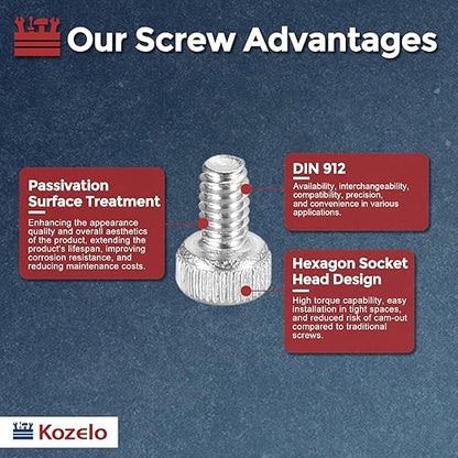 Kozelo 100pcs Socket Head Cap Screws - [M2-0.4 x 3mm] 304 Stainless Steel Allen Socket Drive for Electrical Motor 3D Printing Fan Engine Replacement Use, Silver