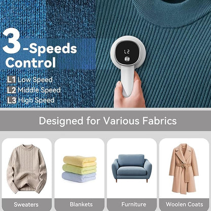 Smyeviva Rechargeable Fabric Shaver for Clothes: 6-Leaf Blades & 3 Speeds to Remove Pilling, Fuzz & Lint Balls - with LED Display, Portable Electric Lint Remover for Sweater, Couch, Blanket, Furniture