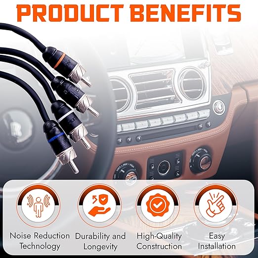 Elite Audio Premium Series 20ft. 4-Channel Car Audio RCA Cable – Double Shielded, Oxygen Free Copper, Noise Reducing Audio Cable for Amplifiers, Subwoofers, Speakers, and Processors – PRM420