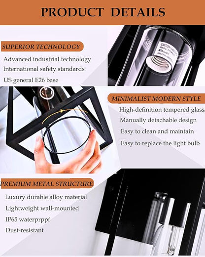 LWSOY 2-Pack Outdoor Wall Light Fixtures, Waterproof Exterior Wall Lanterns, Porch Lights with E26 Sockets & Cylinder Glass Shades, Modern Matte Black Wall Sconce for Porch Patio Garage