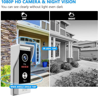 Wired Smart Video Apartments Intercom System,10 Inch Monitors with 1080P Doorbell Camera,3-in-1 Unlocking,TUYA WiFi Door Phone Kits, Ideal for Villas & Homes (1 doorbell + 3 Monitor)
