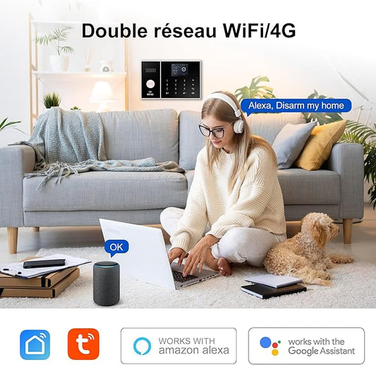 XUK Wireless 4G/GSM/Wi-Fi Security System for Home/Apartment, Smart Security Alarm with Door/Window Sensors, PIR Motion Detector, Compatible with Alexa/Google Home, Easy Installation (21pcs Set)