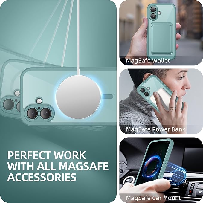 BERFY Magnetic for iPhone 16 Plus Case, Compatible with MagSafe, Built-in Privacy Screen Protector and Upgraded Camera Protection, Anti-Spy Full Body Shockproof Phone Case for 16 Plus 6.7", Green