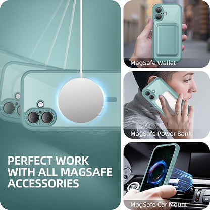 BERFY Magnetic for iPhone 16 Case, Compatible with MagSafe, Built-in Privacy Screen Protector and Upgraded Camera Protection, Anti-Spy Full Body Shockproof Phone Case for 16 6.1", Green
