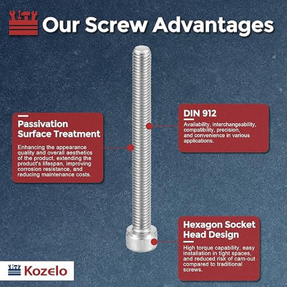 Kozelo 5pcs Socket Head Cap Screws - [M8-1.25 x 85mm] 304 Stainless Steel Allen Socket Drive for Electrical Motor 3D Printing Fan Engine Replacement Use, Silver
