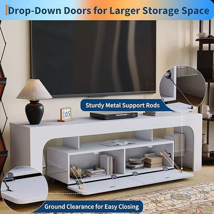 IDEALHOUSE LED TV Stand for 55 to 75 Inch TV, White Entertainment Center with Storage Drawer & Glass Shelves, Modern TV Console Table with Color Changing Lights for Living Room Bedroom