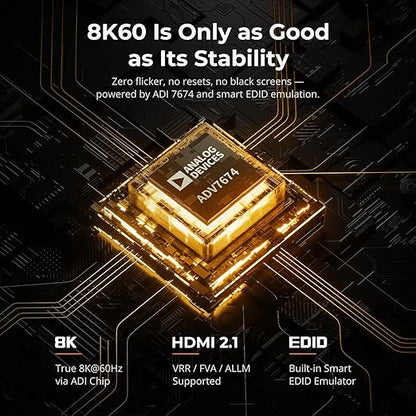 TESmart 8K@60Hz HDMI KVM Switch 4 Computers 1 Monitor USB 3.0, 4 Port KVM 4K@144Hz for Gaming, 1G Ethernet, EDID Emulators, Hotkey Switch, ADI Chip, Audio & Microphone with All Input Cables
