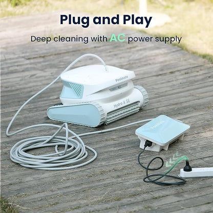 Hydro 4SE Robotic Pool Cleaner, S-Shaped Path/Auto Wall/Waterline Cleaning, 40FT Long Cable/4 Cleaning Modes, 4.1L Large Filter Basket Pool Vacuum Ideal for Inground/Above Pools