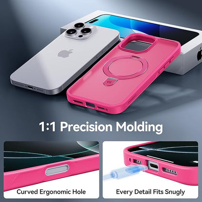 CASEKOO Designed for iPhone 14 Pro Max Case with Magnetic Invisible Stand [Military Drop Protection] [Compatible with MagSafe] Shockproof Slim Translucent Matte Promax Case 6.7 Inch, Hot Pink