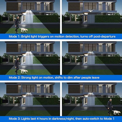 Adewalk 3000LM Outdoor Solar Light - Upgrade 4 Heads 188 LED Solar Motion Sensor Outdoor Lights, IP65 Waterproof Powered Light for Home Darkroom Backyard