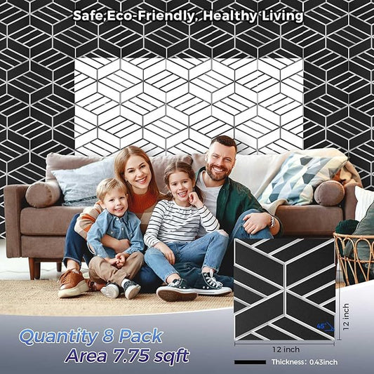 8 Pack 2-Layer Soundproof Wall Panels, 12 x 12 x 0.43 in Sound Proof Foam Panels for Walls, 1.1lb/ft³ High Density, Thicker 0.43 in, 3D Acoustic Panels,Artistic Noise Dampening Panels Black&White