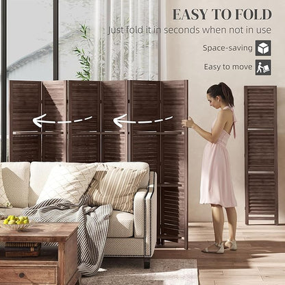 HOMCOM Room Divider, 6 Panel 67" Tall Wood Privacy Screen with 3 Display Shelves, and Folding Storage for Bedroom or Home Office, Walnut