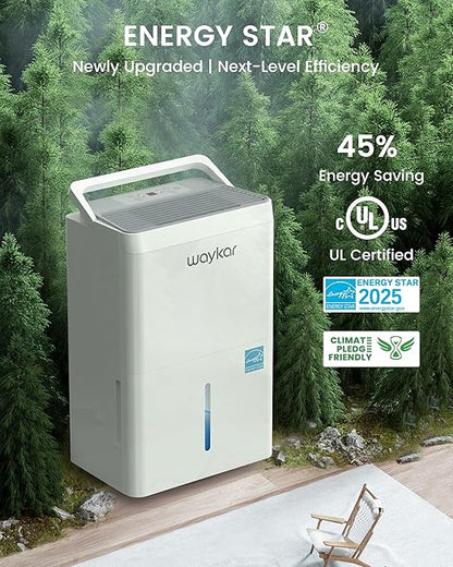 Waykar 6,000 Sq. Ft. Energy Star 120 Pint Dehumidifier - Auto Comfort Mode, Ultra Quiet(40 dB), Portable Smart Compressor Dehumidifier for Basement/Home/Bedroom/Bathroom with Drain Hose