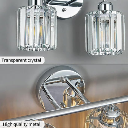 FDPBY Modern 4 Light Crystal Vanity Light, Chrome Vertical Bathroom Light Fixture Over Mirror for Dressing Table Sink, Compatible with Dimmable Bulbs (Bulbs Not Included)